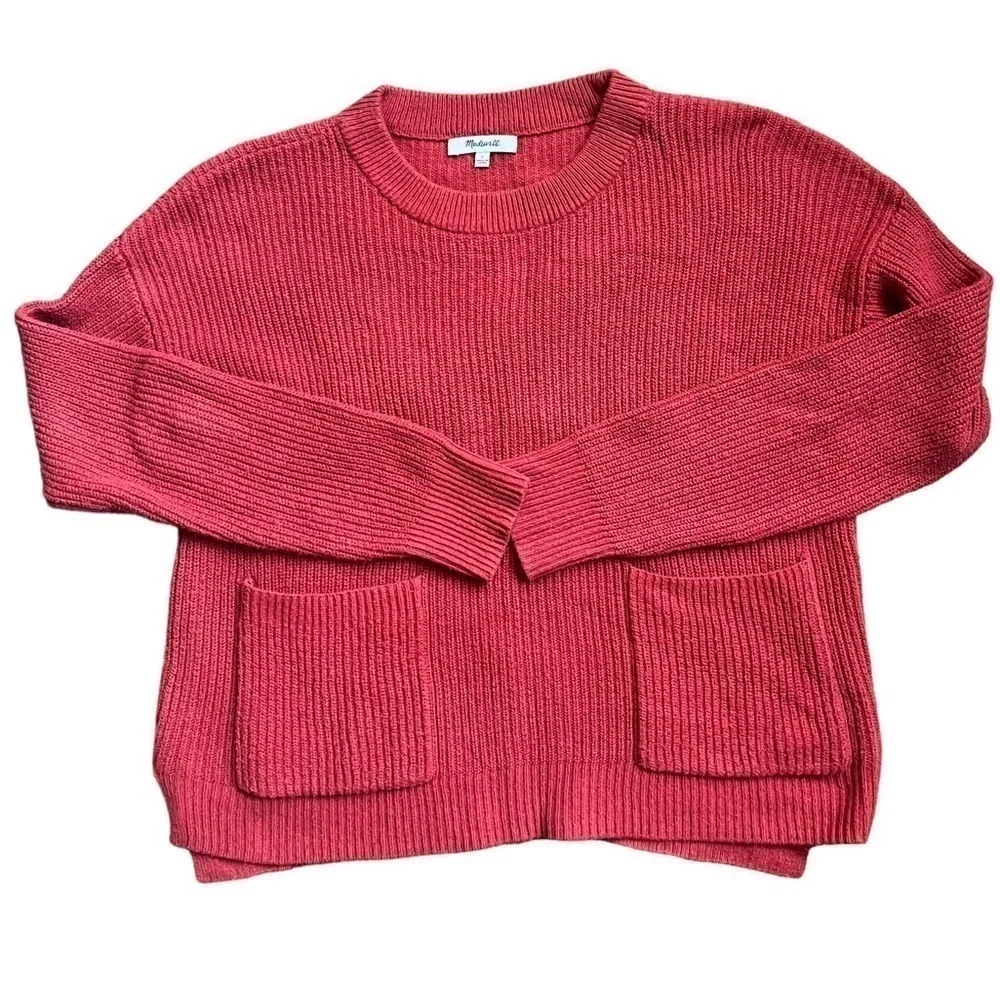 Madewell Chunky Knit Rust/Orange/Red Crew Neck Sweater, Size small. - Picture 5 of 10